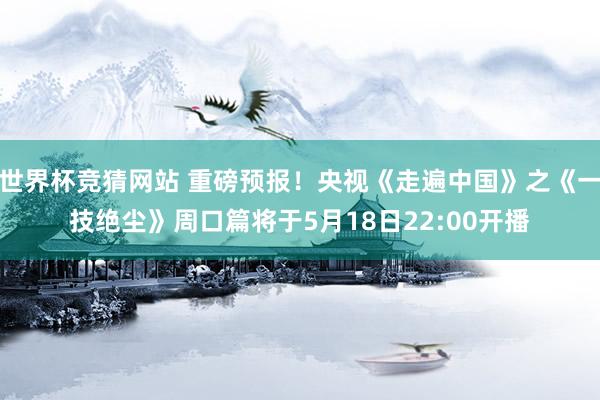 世界杯竞猜网站 重磅预报！央视《走遍中国》之《一技绝尘》周口篇将于5月18日22:00开播
