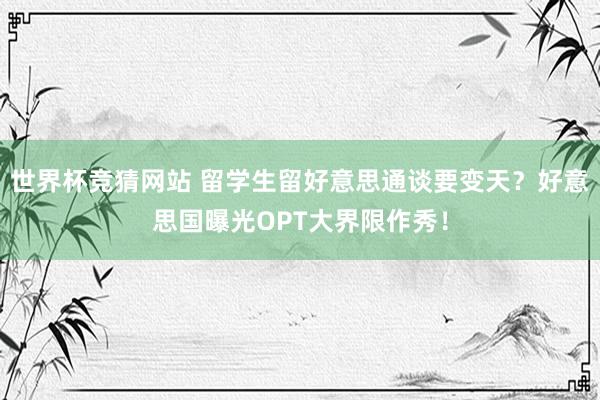 世界杯竞猜网站 留学生留好意思通谈要变天？好意思国曝光OPT大界限作秀！