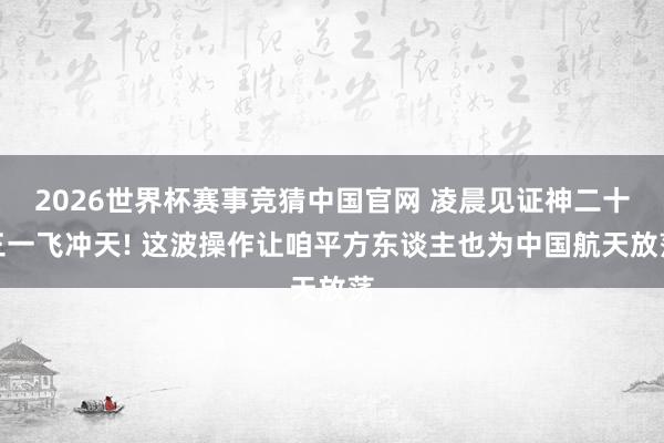 2026世界杯赛事竞猜中国官网 凌晨见证神二十三一飞冲天! 这波操作让咱平方东谈主也为中国航天放荡