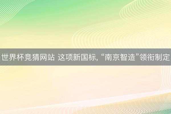 世界杯竞猜网站 这项新国标， “南京智造”领衔制定